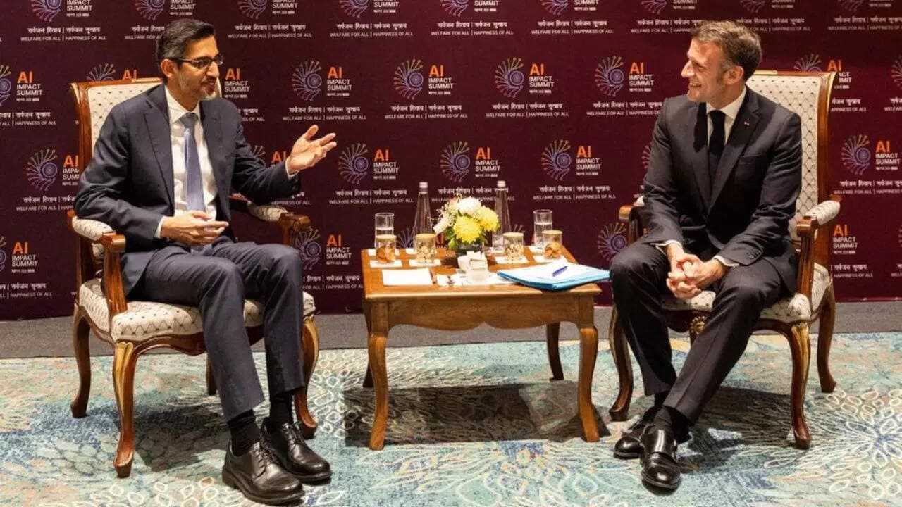 Sundar Pichai ‘enjoyed’ meeting Macron at AI Impact Summit in Delhi